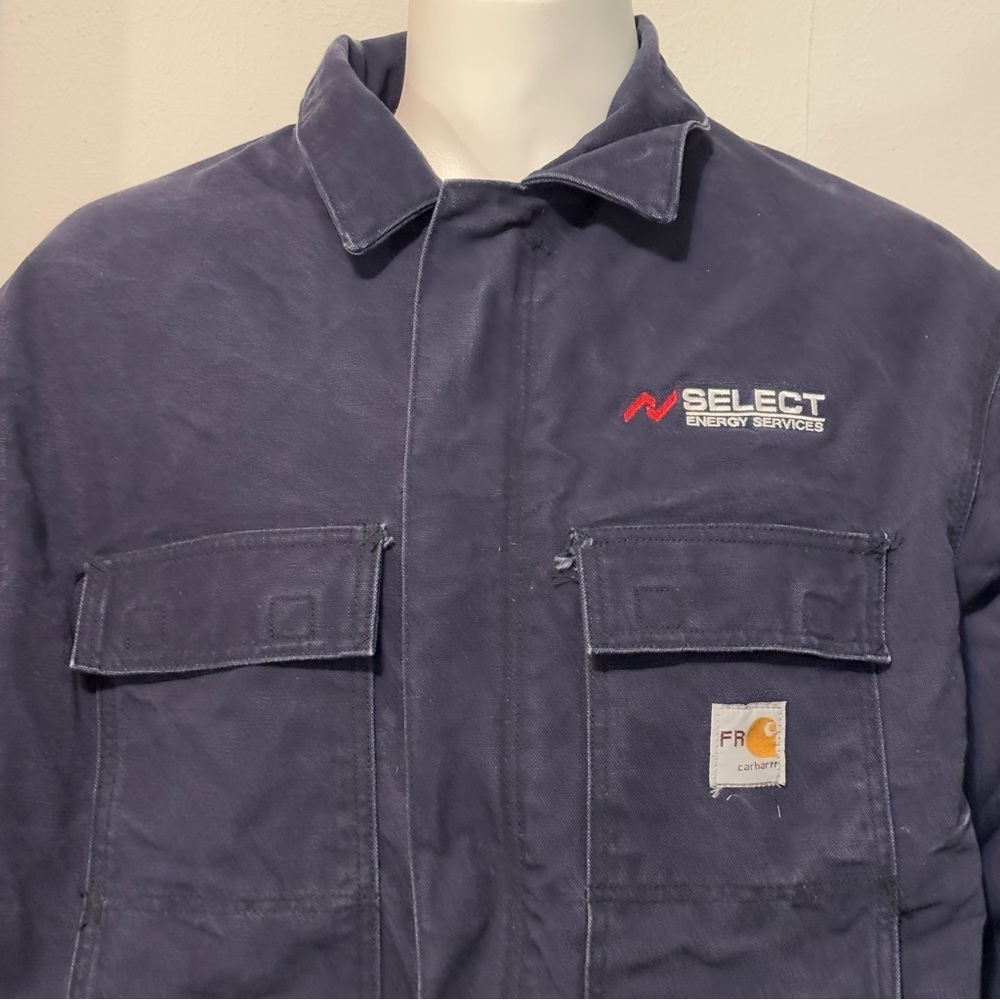 Vintage Carhartt FR Corporate Logo Padded Coat Dark Blue Size 2XL - Picture 2 of 12